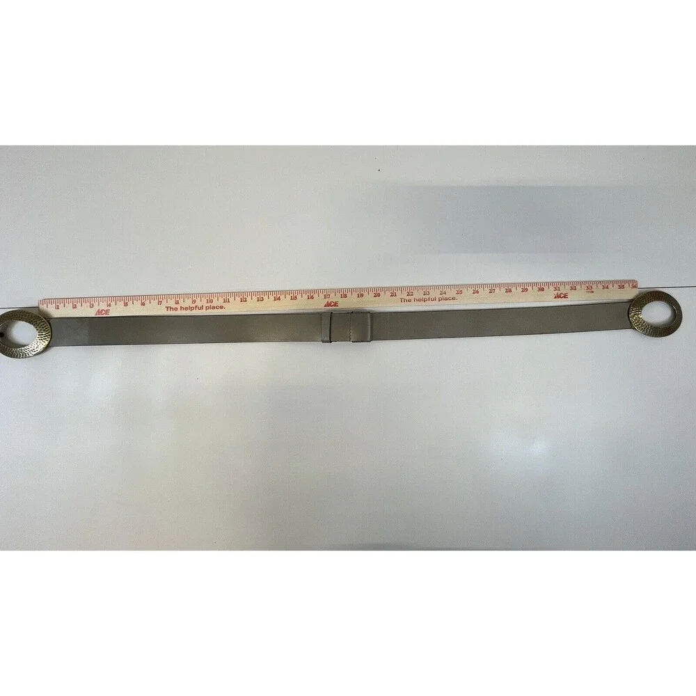 Chico's Belt Antique Gold Hammered Double Ring Closure‎ Taupe/Grey Adjustable - Picture 7 of 7